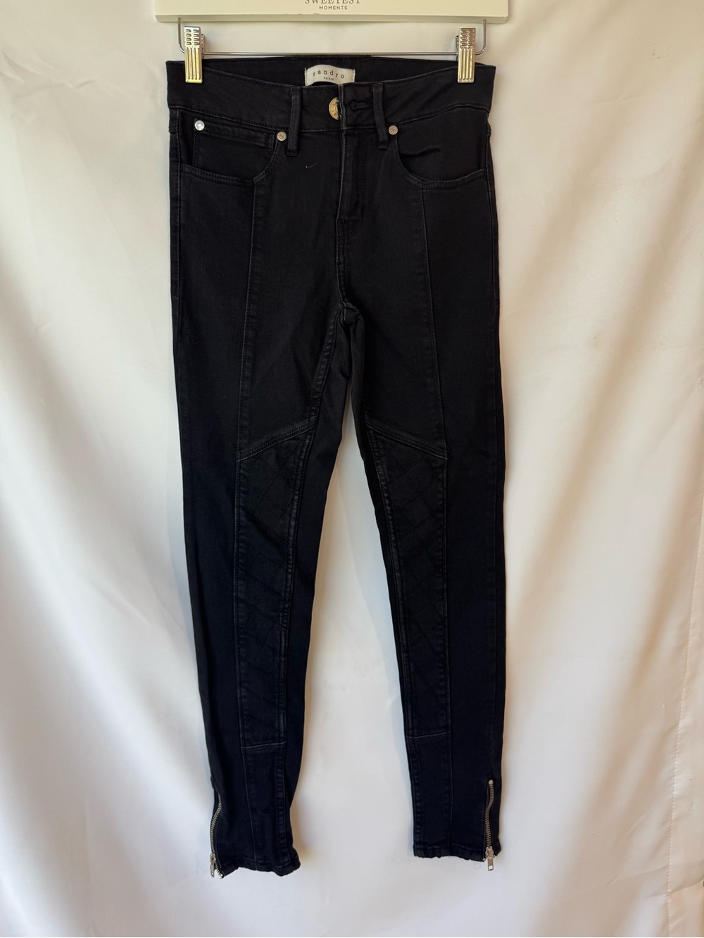 Sandro Black Skinny Moto Jeans with Ankle Zips